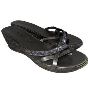 Lorenzo Chelini Wedge Glitter Sandal Thong Grey Women's Size 9